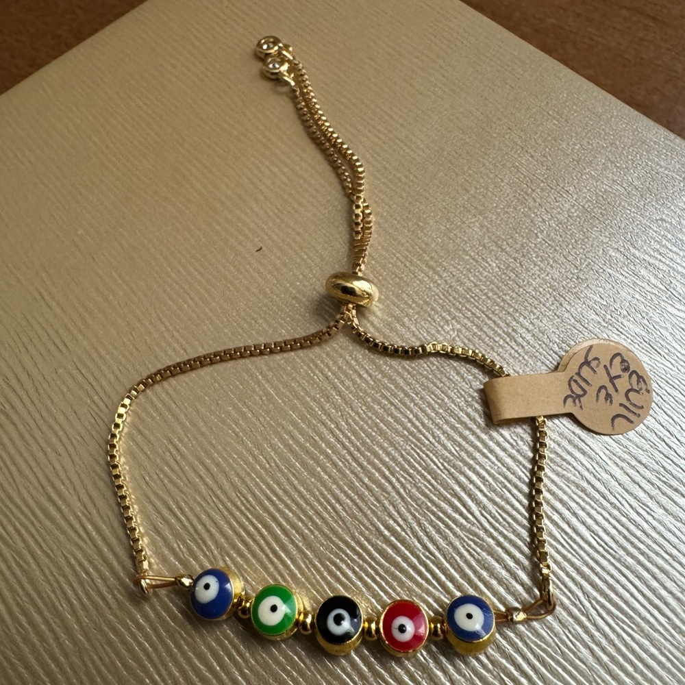Gold Evil Eye Bracelet with Multicolor Beads